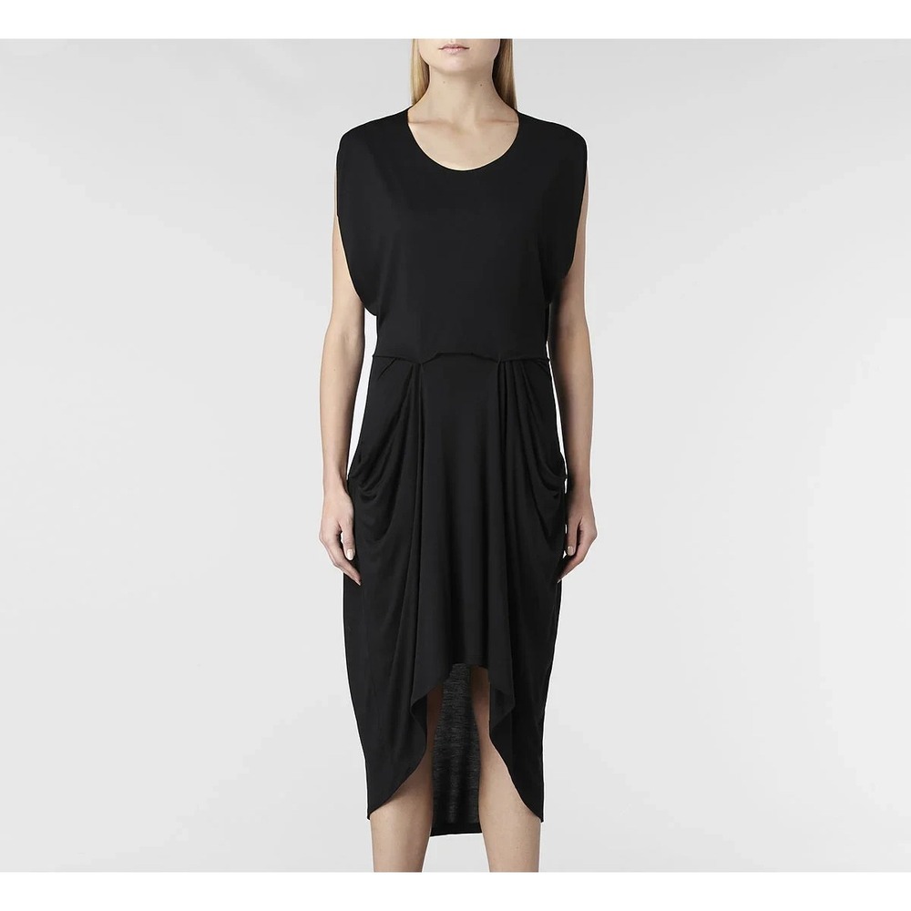AllSaints Zoe Yunao Dress Size 6 Black Dolman Sleeve Blouson Pocket Shift